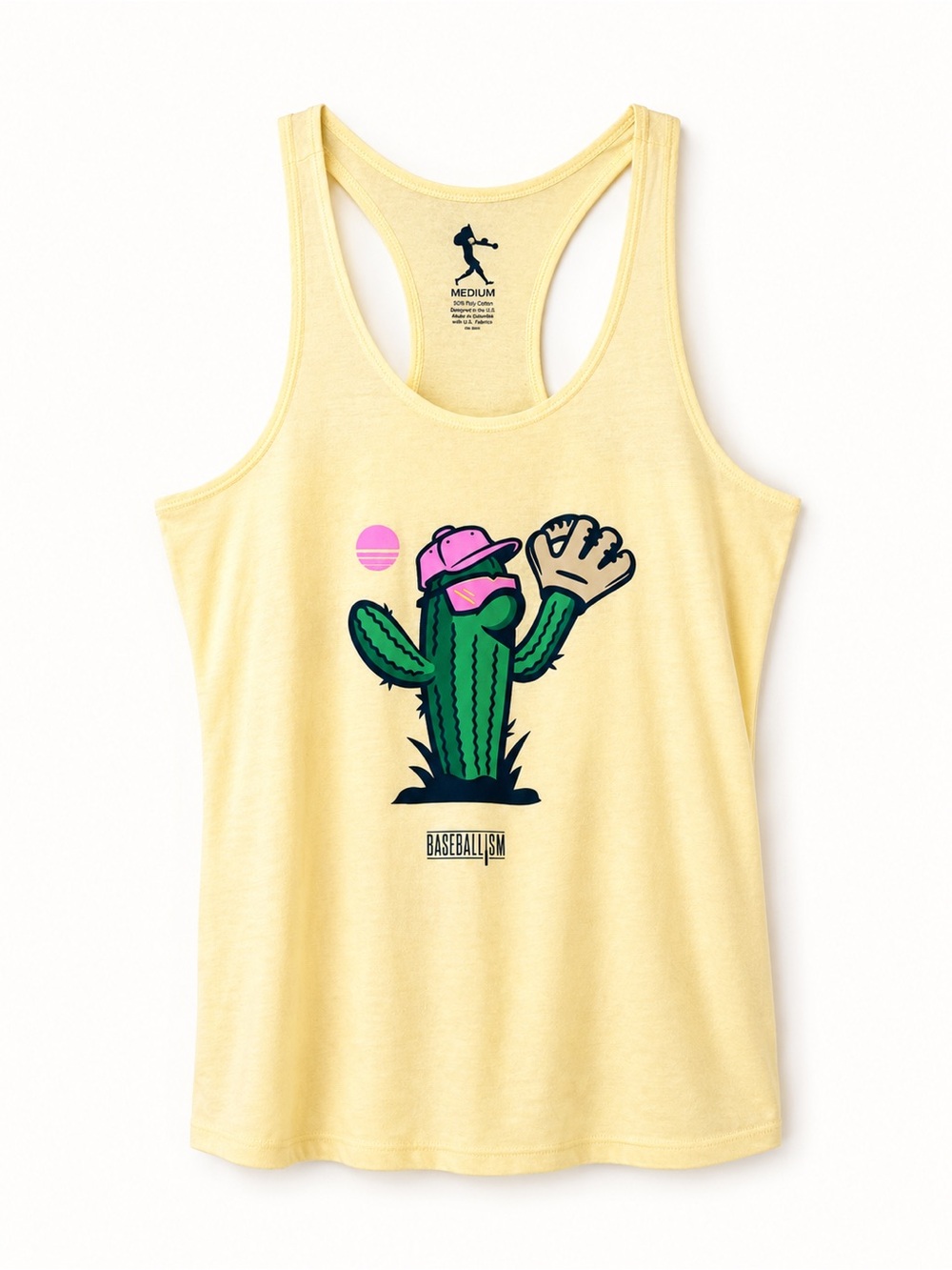 Baseballism Women's Yellow Cactus Graphic Mini Dress Tank Tunic Racerback